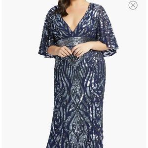 Mac Duggal sequin Cape Dress